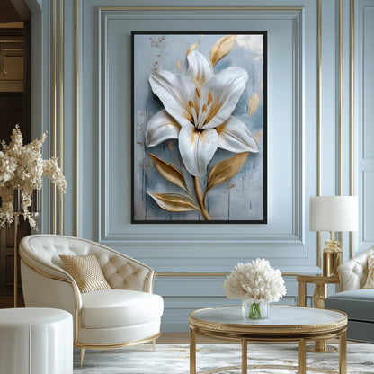 White Lilly Floral Art Framed Canvas
