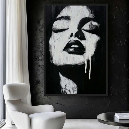 Black & White Woman Portrait Framed Canvas