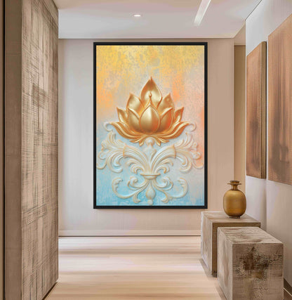 Golden Lotus Zen Decor Canvas Print Detail | PaintFu