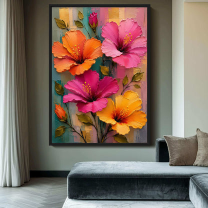 Hibiscus Flower Wall Art Framed Canvas