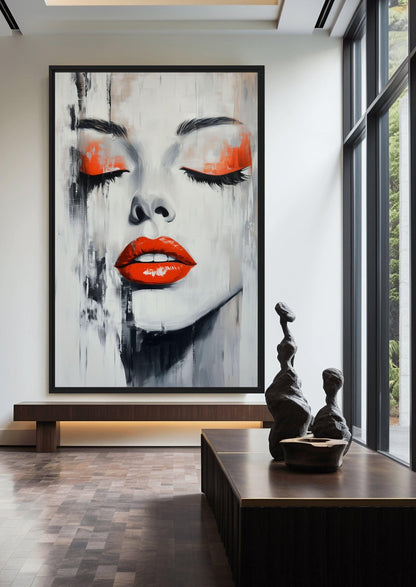 Woman With Red Lips Modern Art Canvas Print Detail | PaintFu