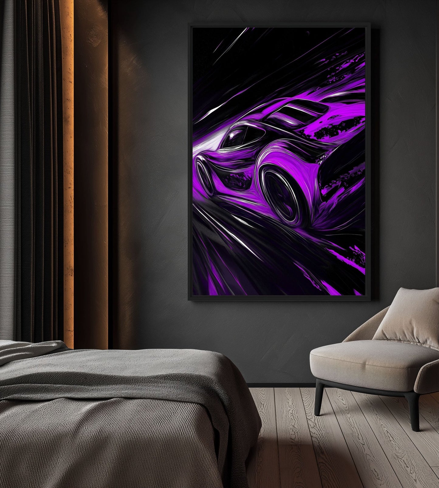 Purple Sports Car Framed Canvas