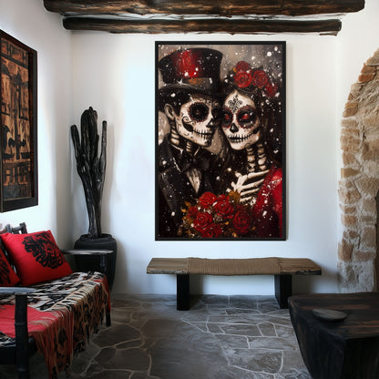 Day of the Dead Couple Canvas Print Detail | PaintFu