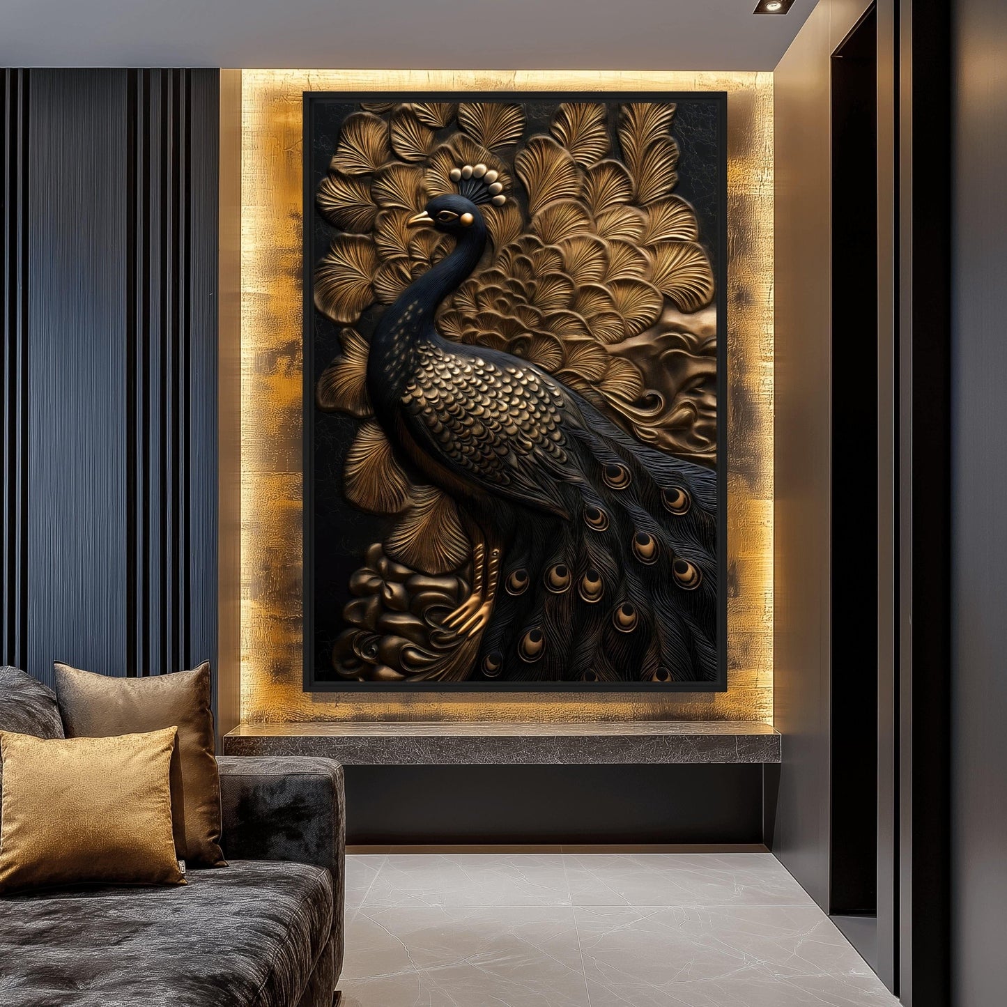 Majestic Peacock Wall Art Framed Canvas