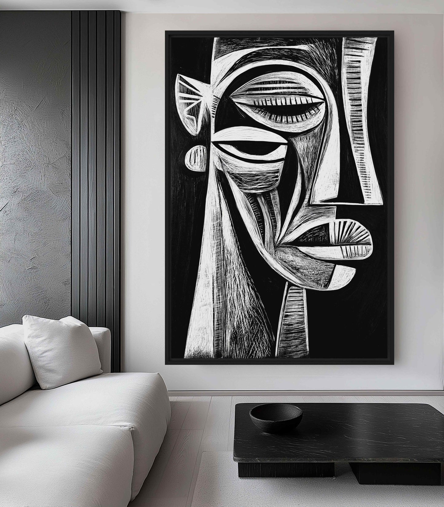 African Abstract Art Black & White Framed Canvas