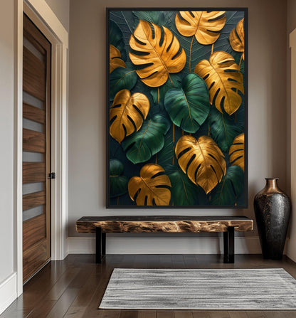 Monstera Leaves Floral Art Framed Canvas