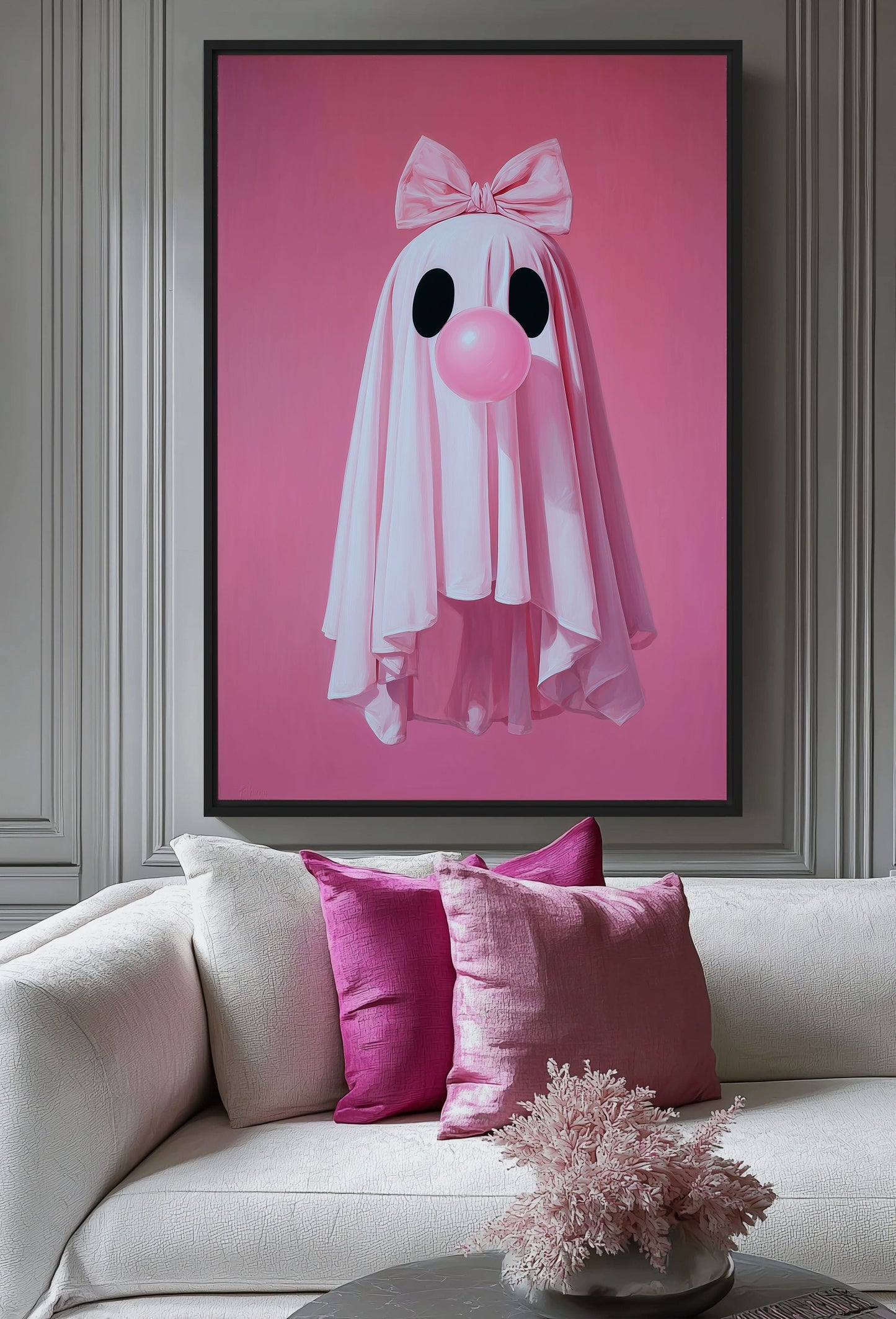 Cute Ghost Blowing Bubblegum Framed Canvas