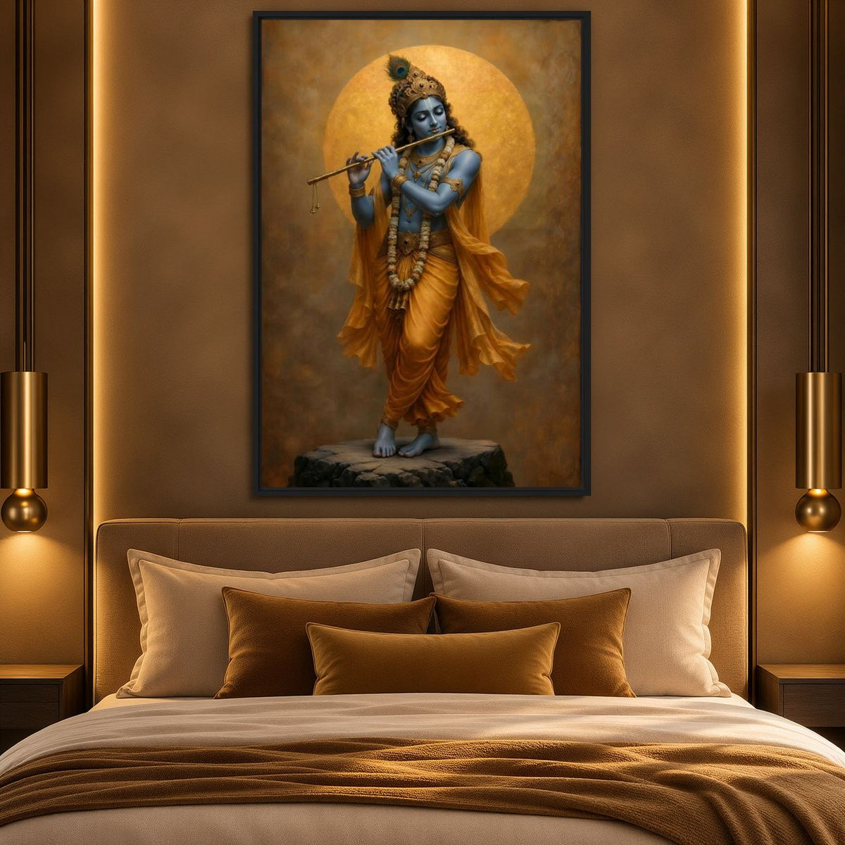 Krishna Flute Wall Art Framed Canvas