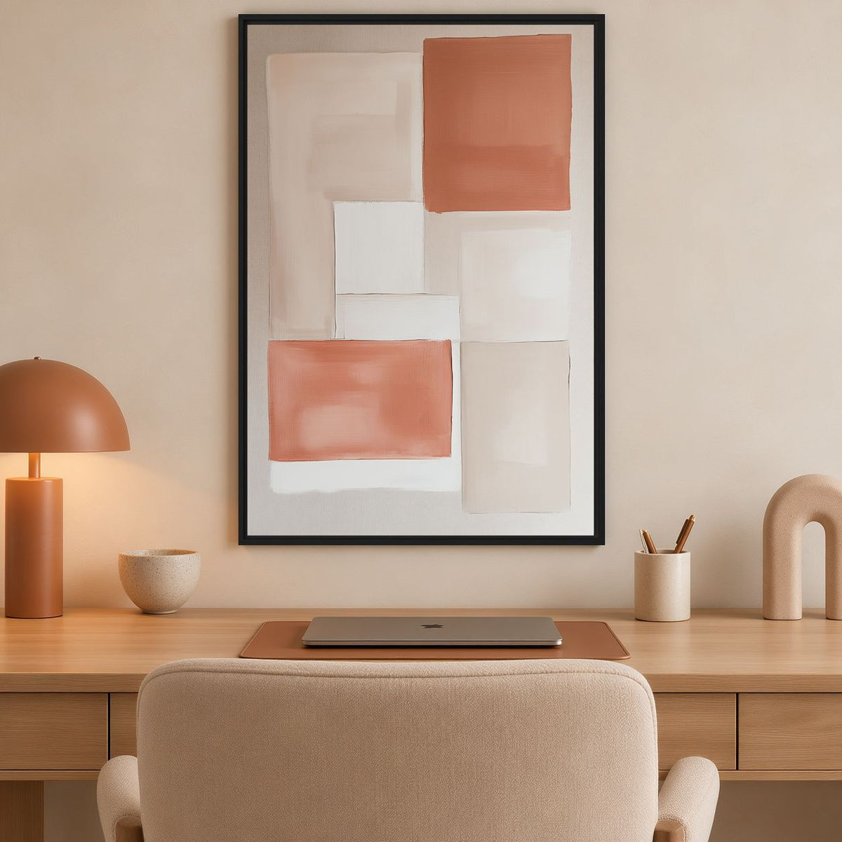 Burnt Orange & Beige Abstract Art Framed Canvas