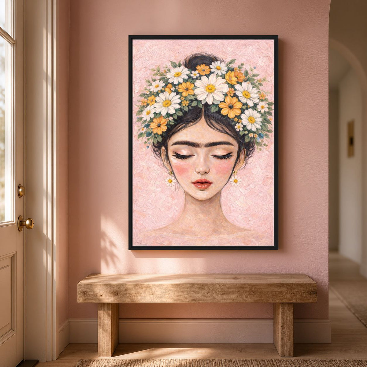 Frida Kahlo Floral Art Framed Canvas