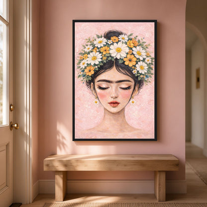 Frida Kahlo Floral Art Framed Canvas