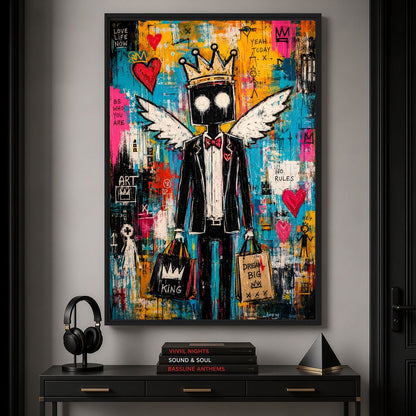 Angel King Graffiti Art Framed Canvas
