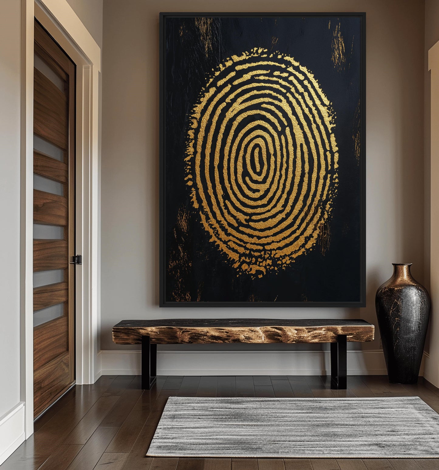Finger Print Modern Art Black Gold Framed Canvas