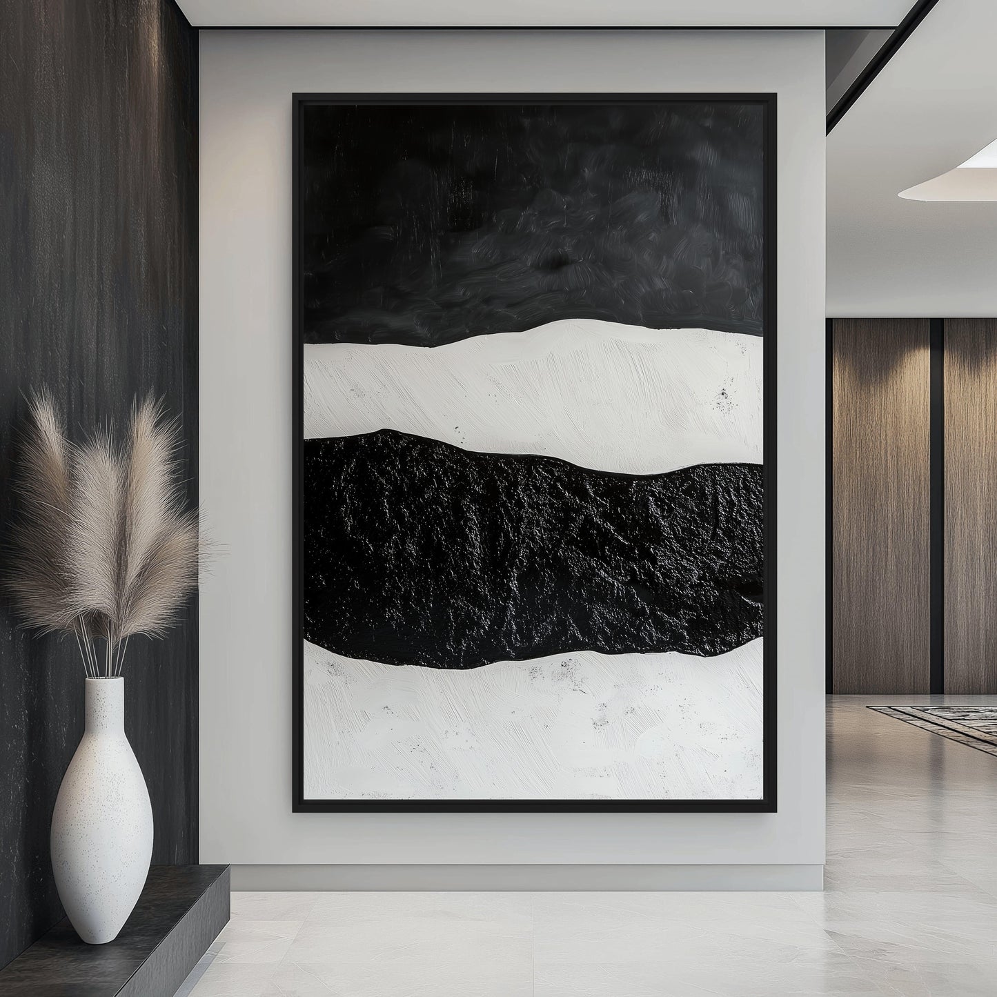 Black White Wabi Sabi Art Framed Canvas