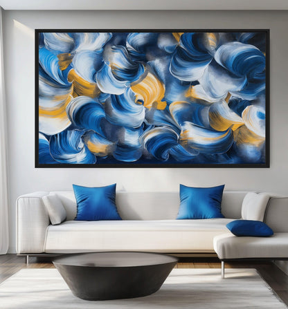 Blue Abstract Art Canvas Print Detail | PaintFu