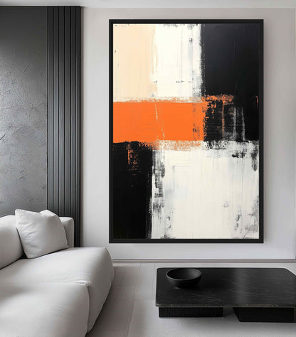 Black White Orange Modern Art Canvas Print Detail | PaintFu
