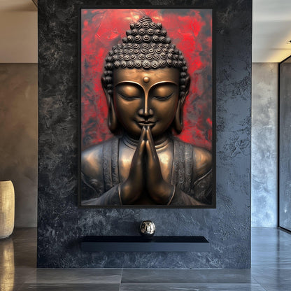 Praying Buddha Spiritual Art Canvas Print Detail | PaintFu
