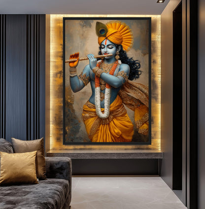 Lord Krishna Spiritual Art Canvas Print Detail | PaintFu