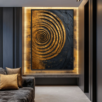 Spiral Gold Black Modern Art Framed Canvas