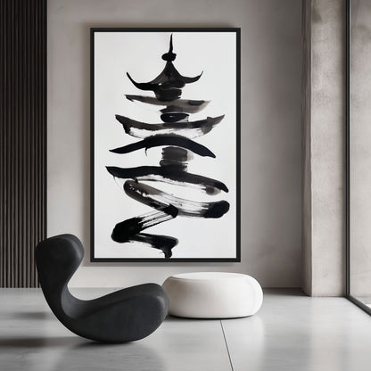 Chinese Pagoda Minimalist Art Framed Canvas
