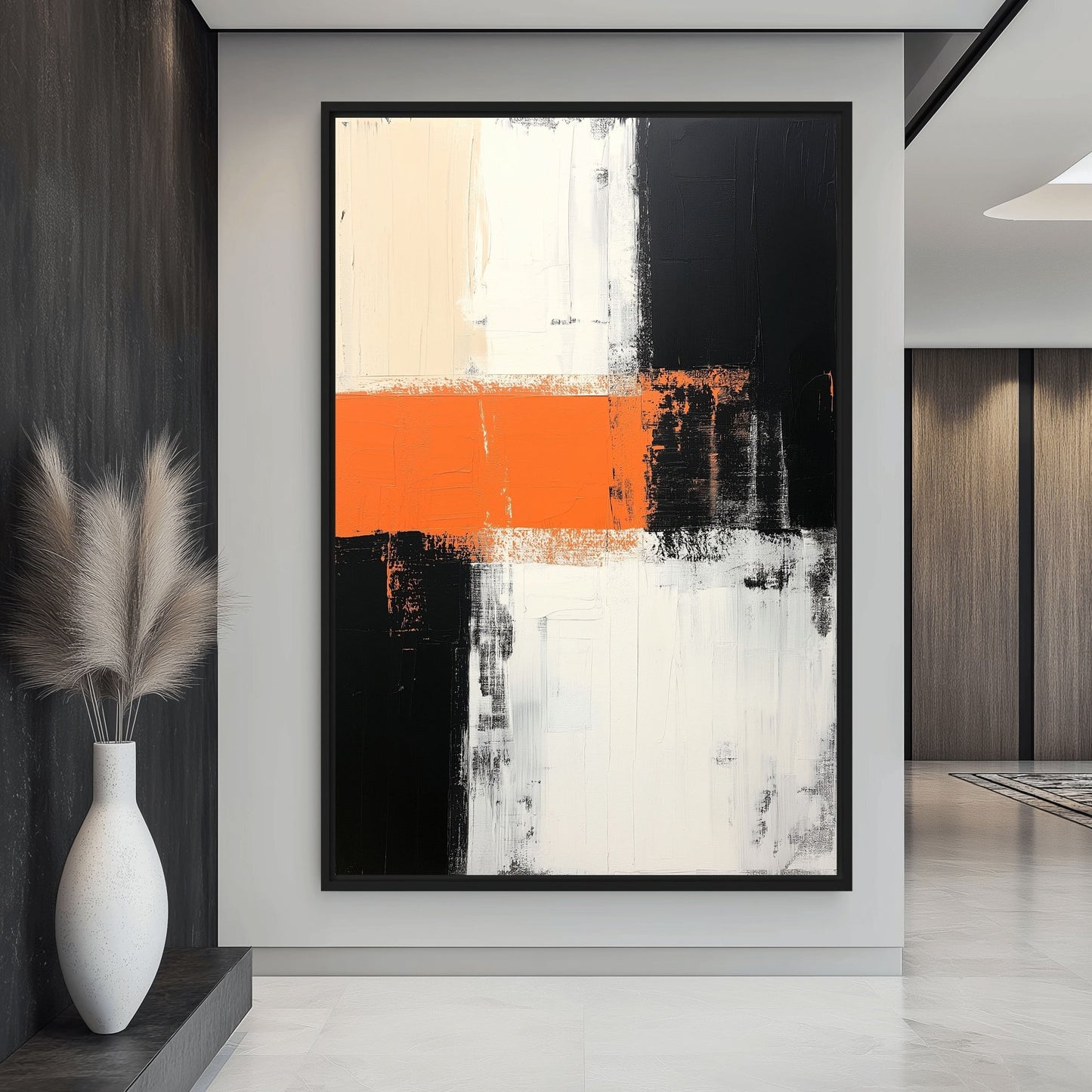 Black White Orange Modern Art Framed Canvas