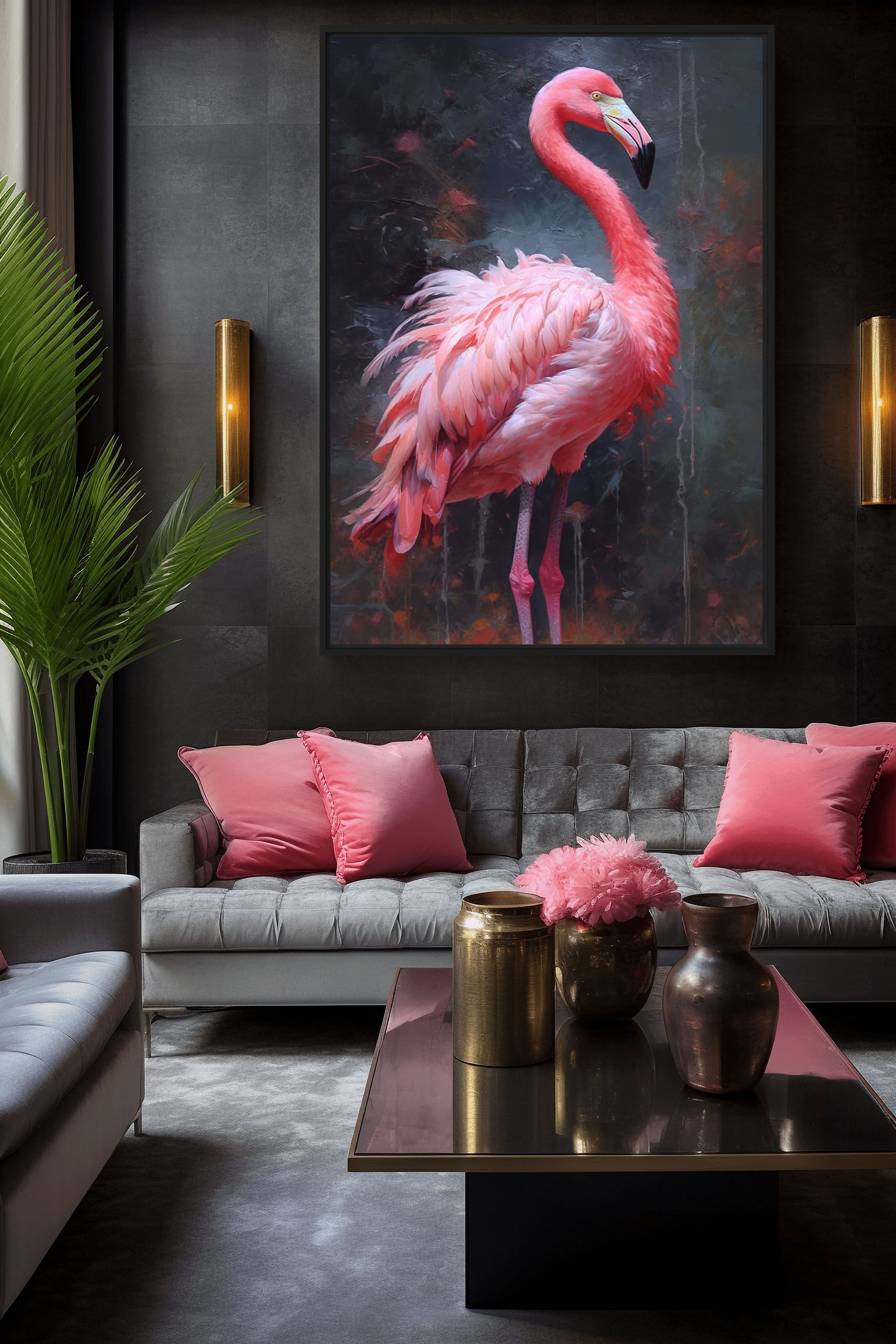Pink Flamingo Modern Art Framed Canvas - PaintFu