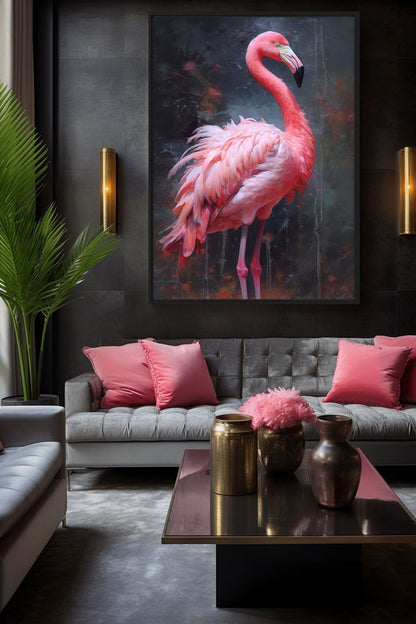 Pink Flamingo Modern Art Framed Canvas