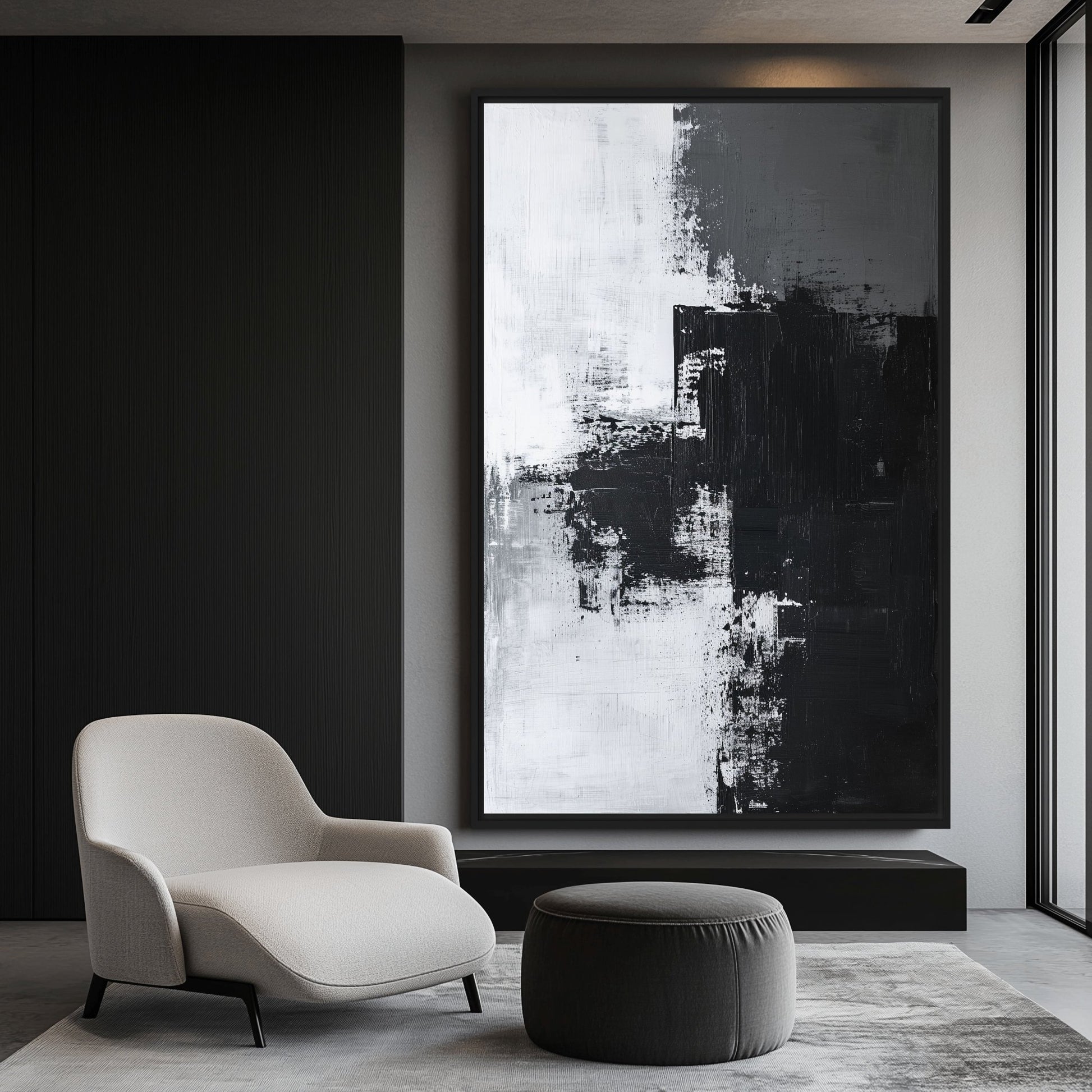 Black White & Grey Abstract Art Framed Canvas