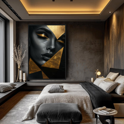 Woman In Gold Triangles Framed Canvas