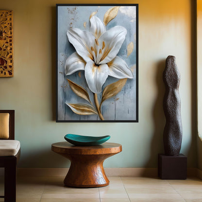 White Lilly Floral Art Framed Canvas
