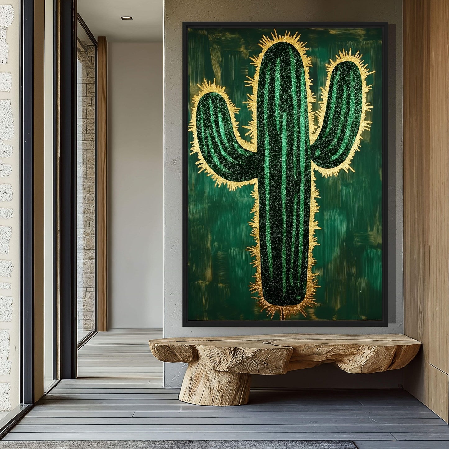 Cactus Green & Gold Modern Art Framed Canvas