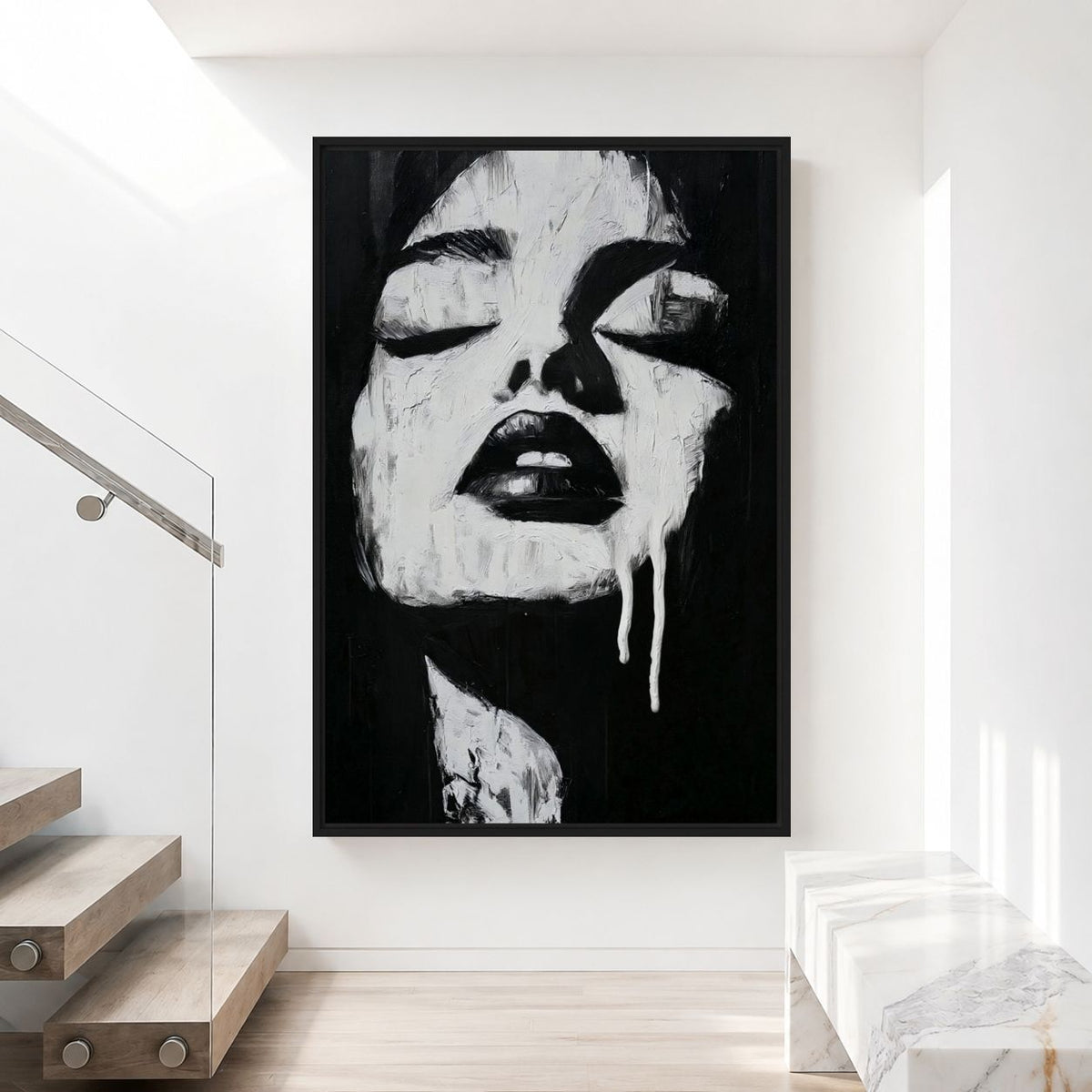 Black & White Woman Portrait Framed Canvas