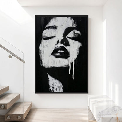Black & White Woman Portrait Framed Canvas