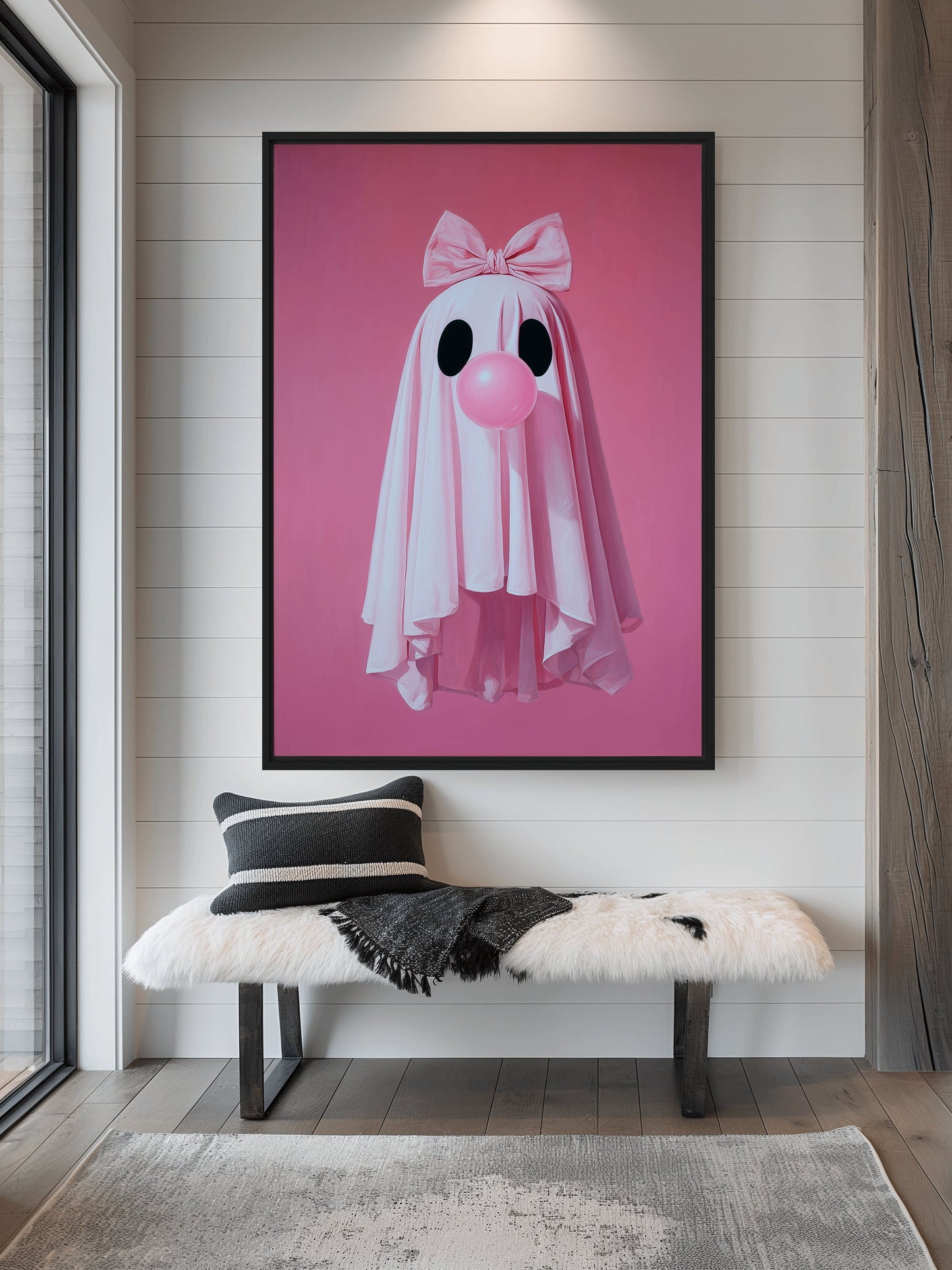 Cute Ghost Blowing Bubblegum Framed Canvas