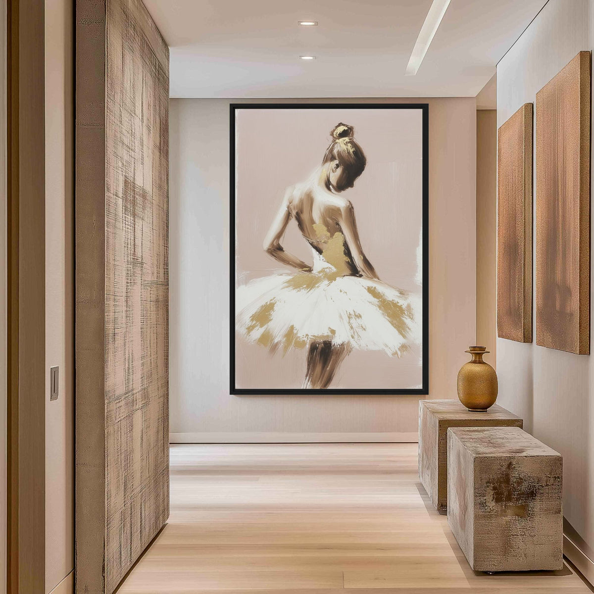 Neutral Gold Ballerina Wall Art Framed Canvas