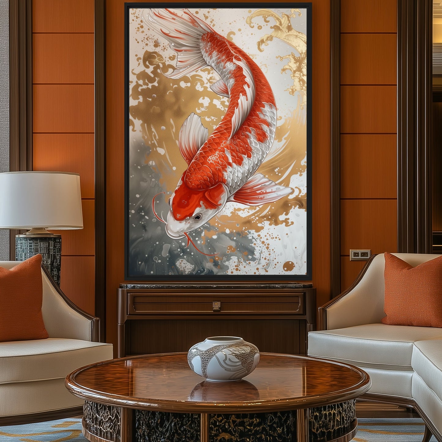 Koi Fish Japanese Folk Art Framed Canvas