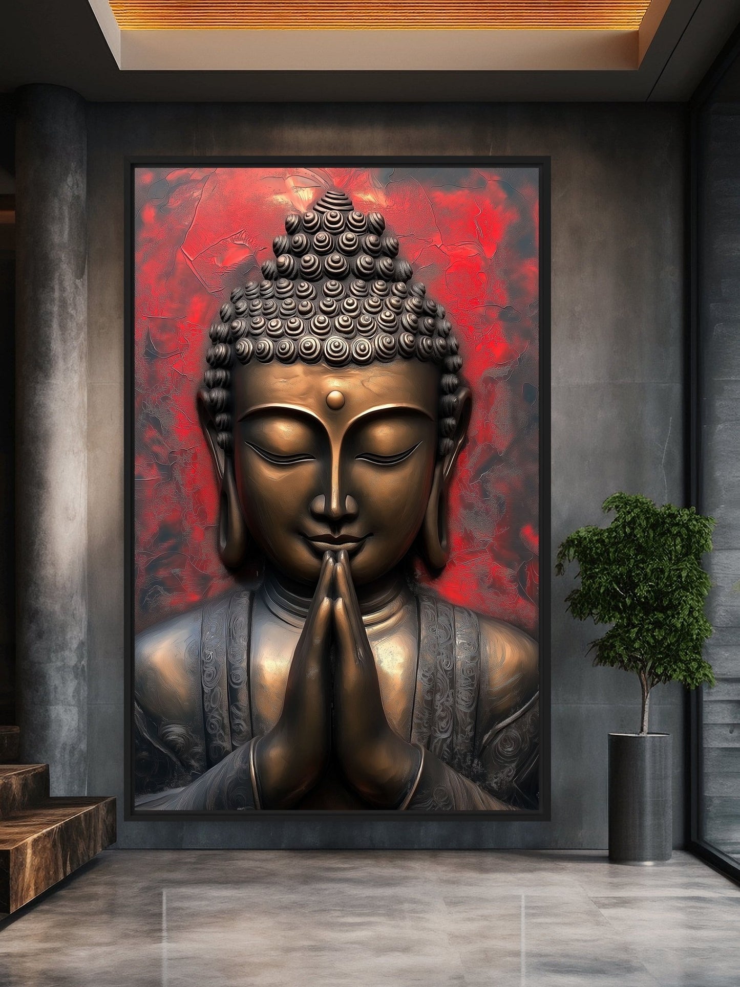 Praying Buddha Spiritual Art Framed Canvas