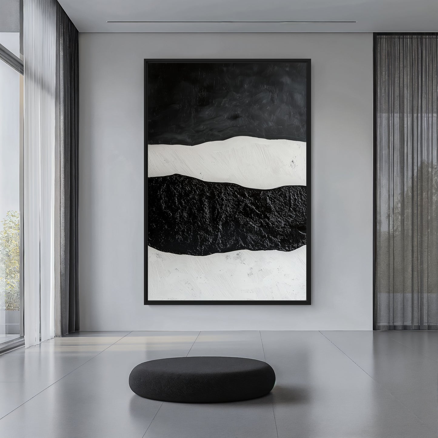 Black White Wabi Sabi Art Framed Canvas