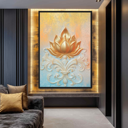 Golden Lotus Zen Decor Canvas Print Detail | PaintFu
