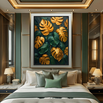 Monstera Leaves Floral Art Framed Canvas