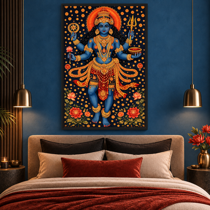 Blue and Gold Kali Goddess Framed Canvas