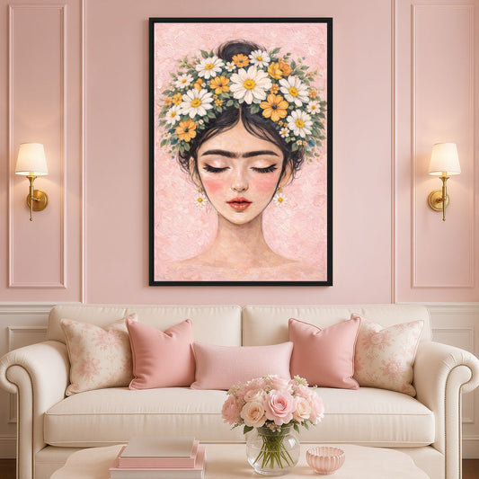 Frida Kahlo Floral Art Framed Canvas