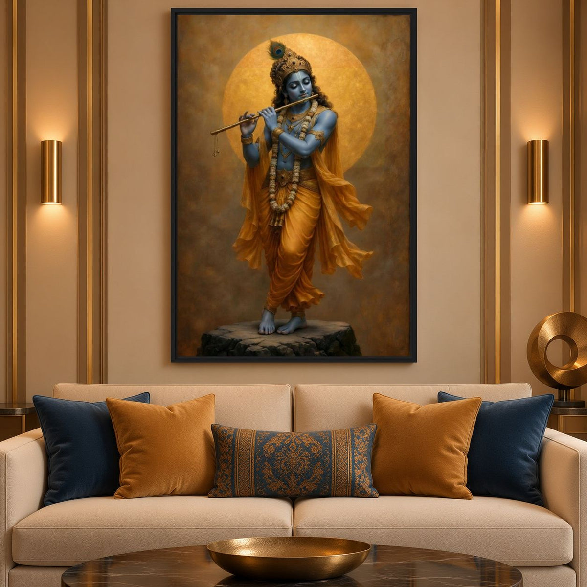 Krishna Flute Wall Art Framed Canvas