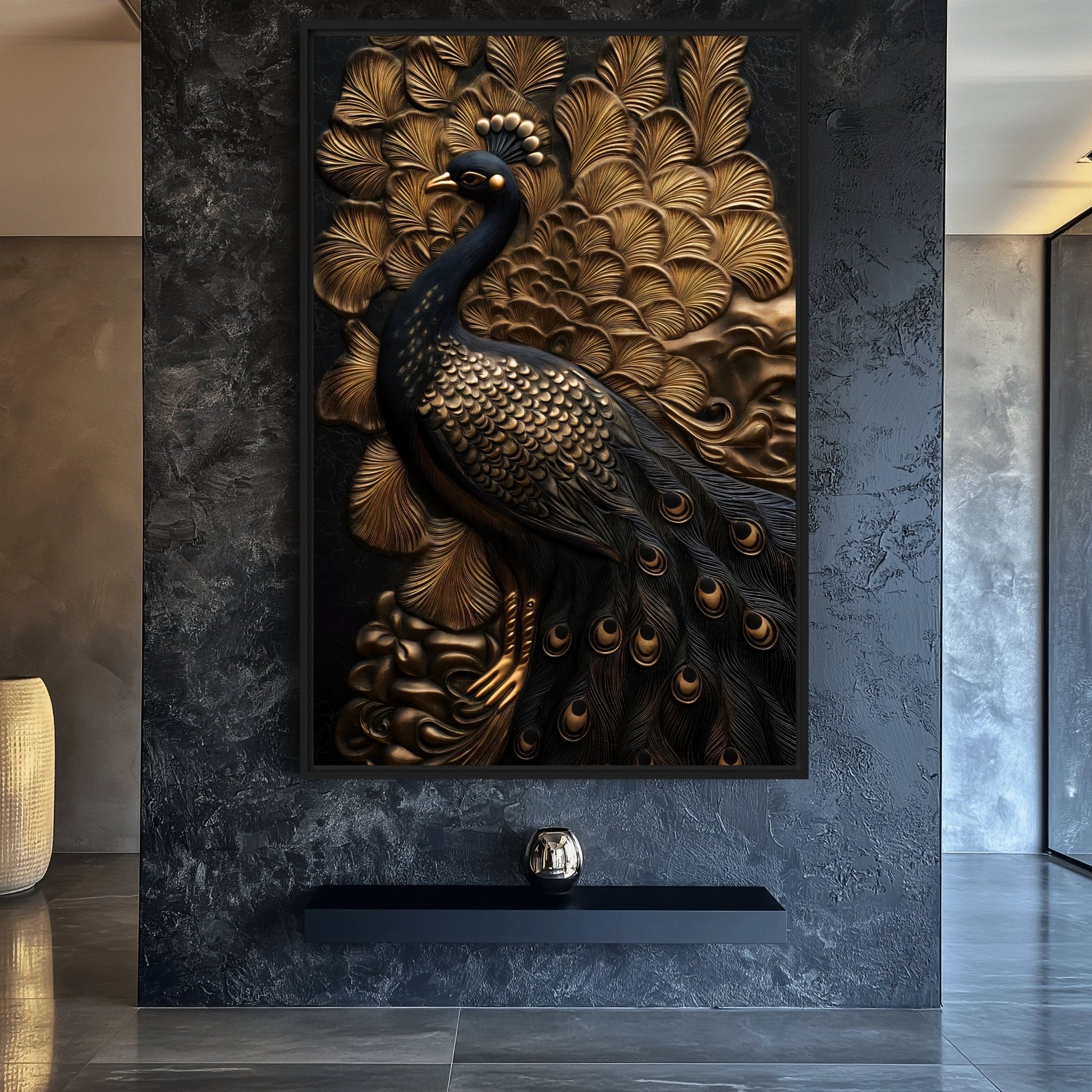 Majestic Peacock Wall Art Framed Canvas