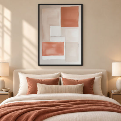 Burnt Orange & Beige Abstract Art Framed Canvas