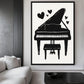 Black And White Piano Minimalist Art Framed Canvas