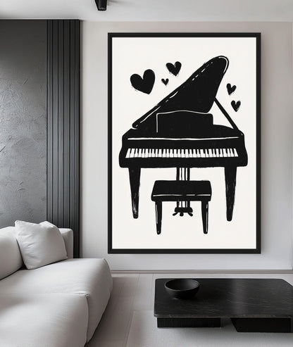 Black And White Piano Minimalist Art Canvas Print Detail | PaintFu