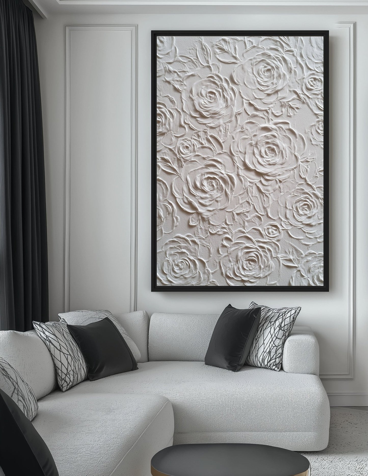 Roses Embossed Art Framed Canvas