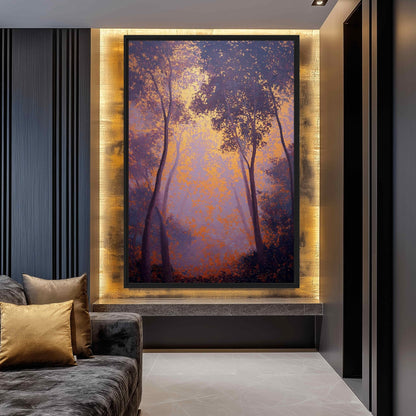 Purple & Gold Abstract Forest Canvas Print Detail | PaintFu