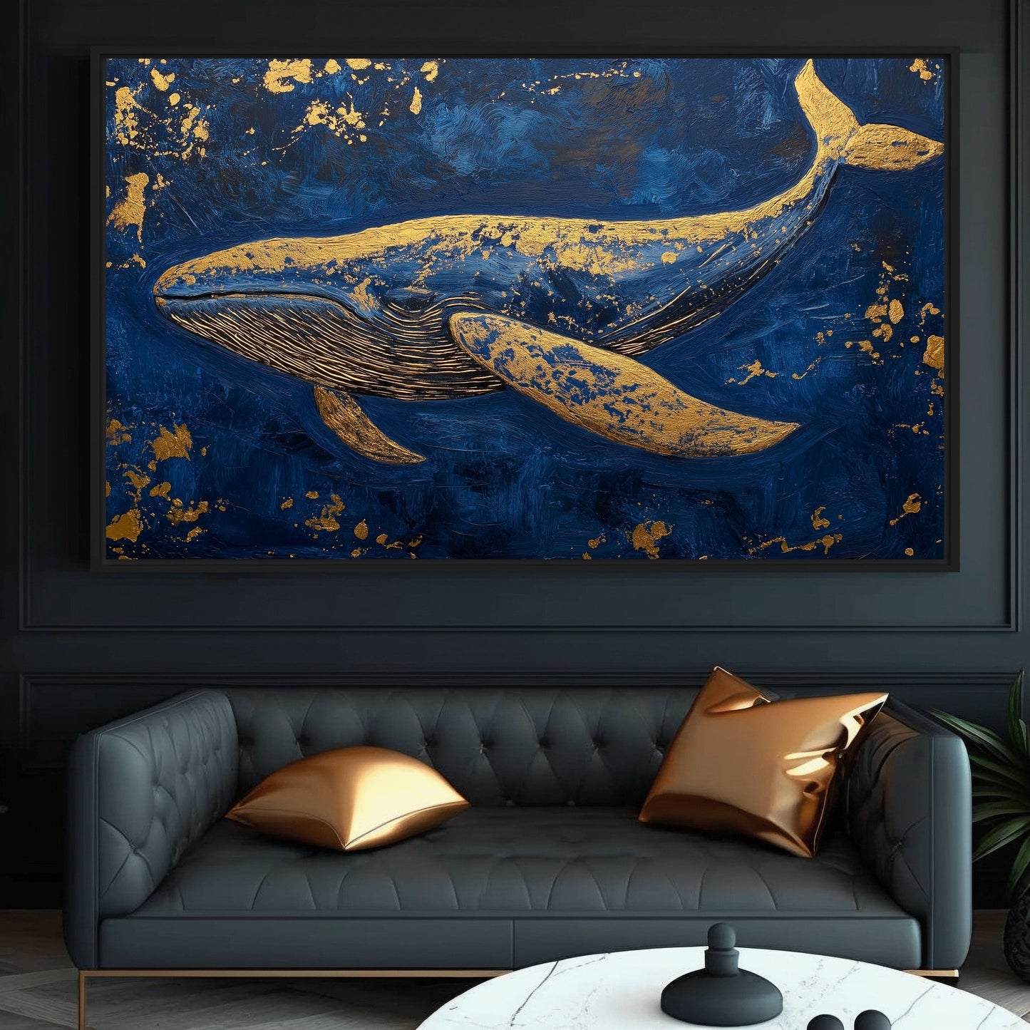 Blue Whale Modern Art Framed Canvas